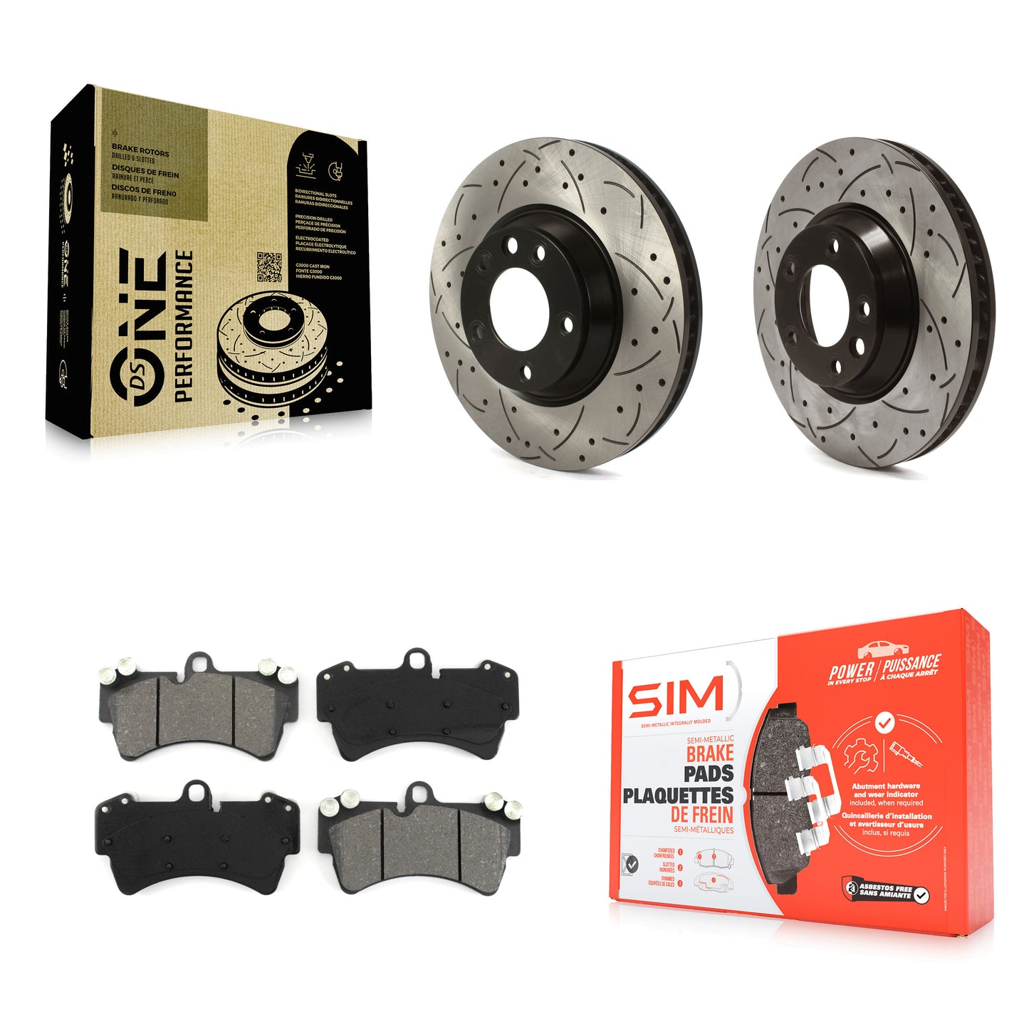 [Avant] Kit de disque (percé rainuré revêtu) et plaquette (semi-métallique) de frein pour Audi Q7 Porsche Cayenne Volkswagen Touareg KDS-100858
