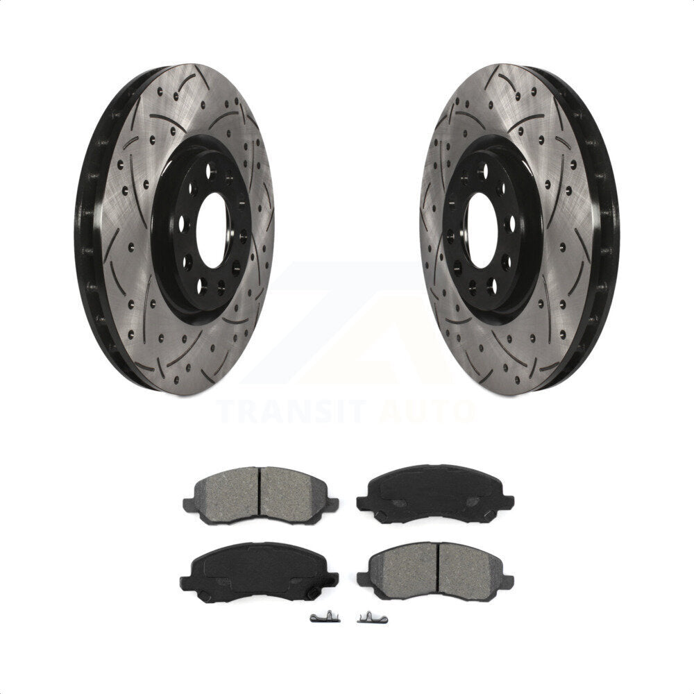 [Avant] Kit de disque (percé rainuré revêtu) et plaquette (semi-métallique) de frein pour 2017 Jeep Compass avec 305mm Diameter Rotor KDS-100867 par Transit Auto