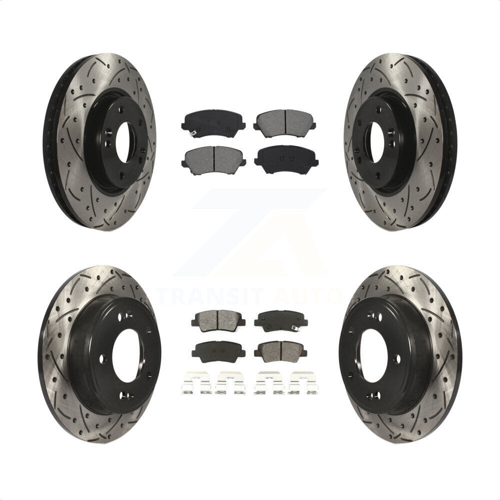 [Avant + Arrière] Kit de disque (percé rainuré revêtu) et plaquette (semi-métallique) de frein pour 2017 Kia Forte Koup SX KDS-100873 par Transit Auto