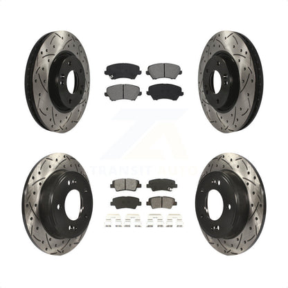 [Avant + Arrière] Kit de disque (percé rainuré revêtu) et plaquette (semi-métallique) de frein pour 2017 Kia Forte Koup SX KDS-100873 par Transit Auto