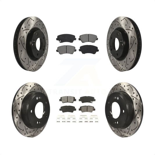 [Avant + Arrière] Kit de disque (percé rainuré revêtu) et plaquette (semi-métallique) de frein pour 2017 Kia Forte Koup SX KDS-100873 par Transit Auto