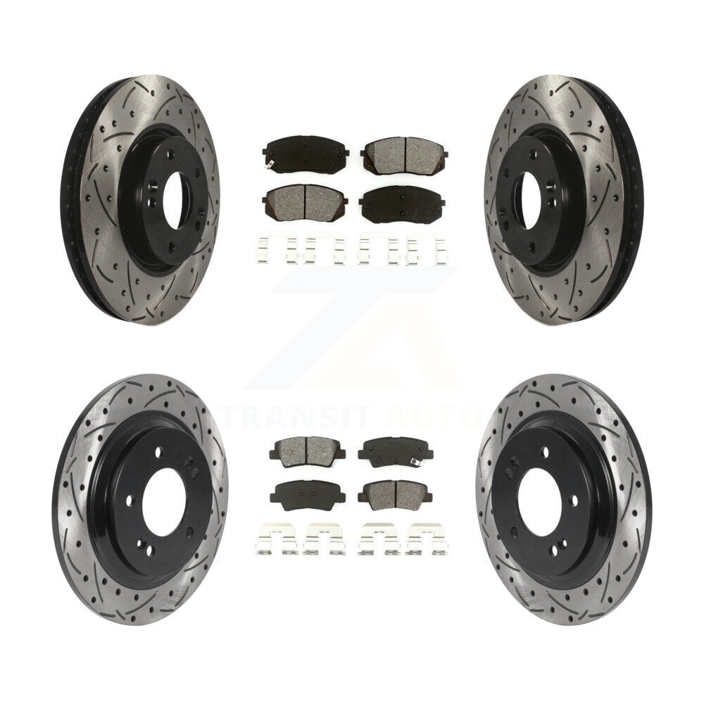 [Avant + Arrière] Kit de disque (percé rainuré revêtu) et plaquette (semi-métallique) de frein pour Kia Soul EV KDS-100877