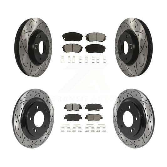 [Avant + Arrière] Kit de disque (percé rainuré revêtu) et plaquette (semi-métallique) de frein pour Kia Soul EV KDS-100877