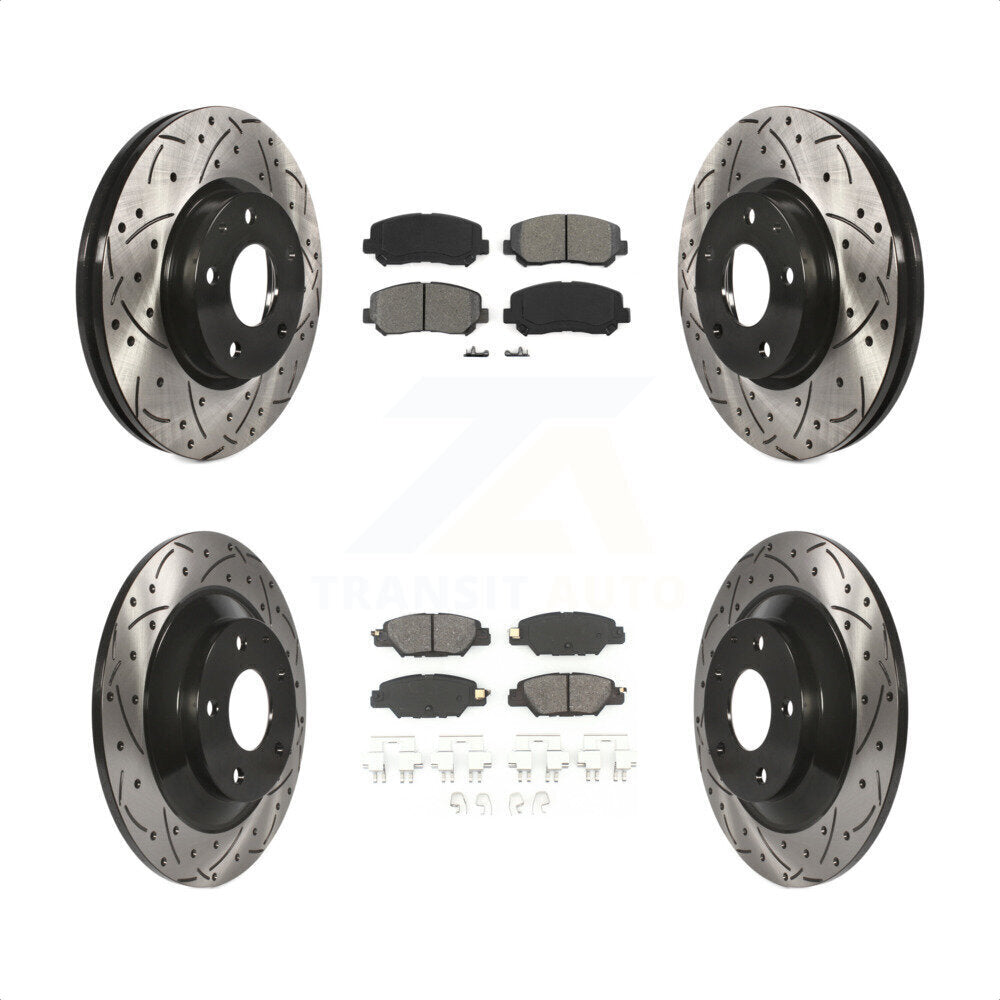 [Avant + Arrière] Kit de disque (percé rainuré revêtu) et plaquette (semi-métallique) de frein pour 2015 Mazda CX-5 avec Electric Parking KDS-100879 par Transit Auto
