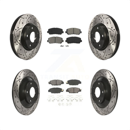 [Avant + Arrière] Kit de disque (percé rainuré revêtu) et plaquette (semi-métallique) de frein pour 2015 Mazda CX-5 avec Electric Parking KDS-100879 par Transit Auto