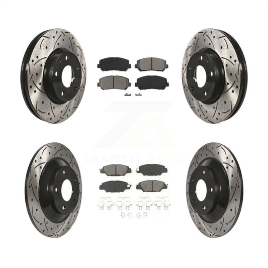 [Avant + Arrière] Kit de disque (percé rainuré revêtu) et plaquette (semi-métallique) de frein pour 2015 Mazda CX-5 avec Electric Parking KDS-100879 par Transit Auto