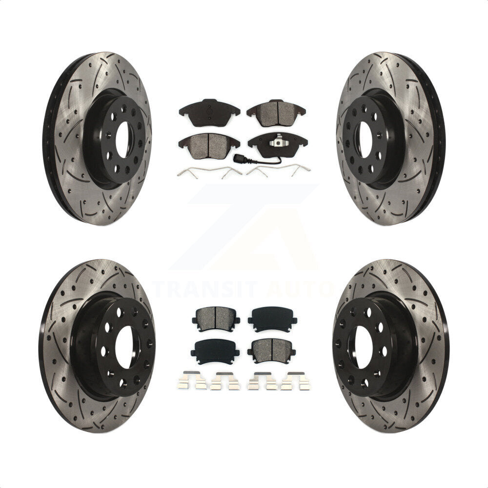 [Avant + Arrière] Kit de disque (percé rainuré revêtu) et plaquette (semi-métallique) de frein pour 2011 Volkswagen GTI KDS-100880 par Transit Auto