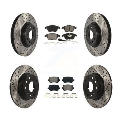 [Avant + Arrière] Kit de disque (percé rainuré revêtu) et plaquette (semi-métallique) de frein pour 2011 Volkswagen GTI KDS-100880 par Transit Auto