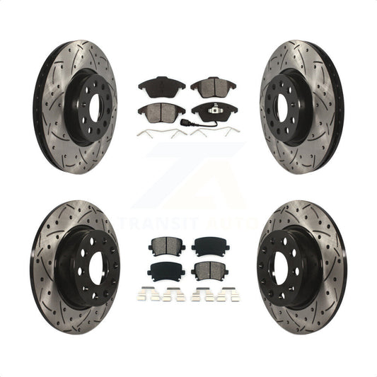 [Avant + Arrière] Kit de disque (percé rainuré revêtu) et plaquette (semi-métallique) de frein pour 2011 Volkswagen GTI KDS-100880 par Transit Auto