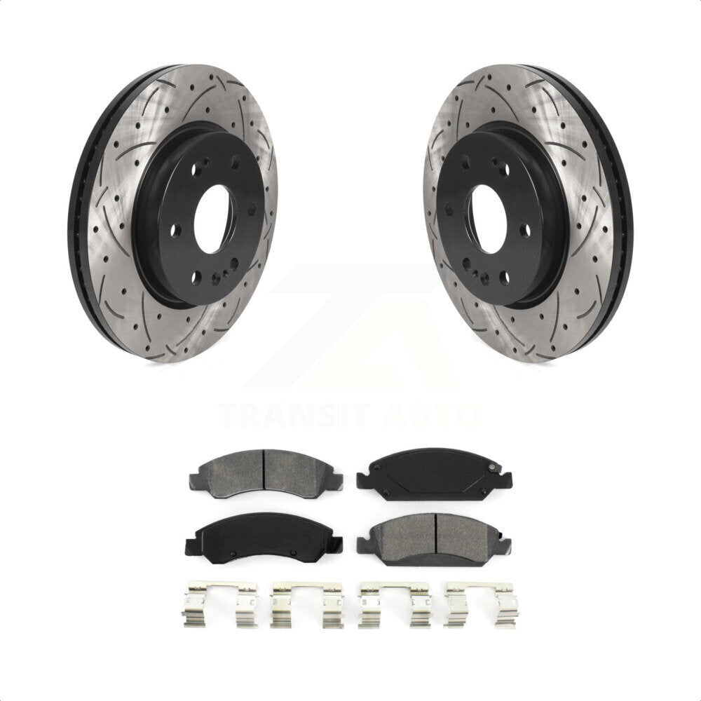 [Avant] Kit de disque (percé rainuré revêtu) et plaquette (semi-métallique) de frein pour 2019 Chevrolet Silverado 1500 LD avec 4 Piston Caliper KDS-100889 par Transit Auto