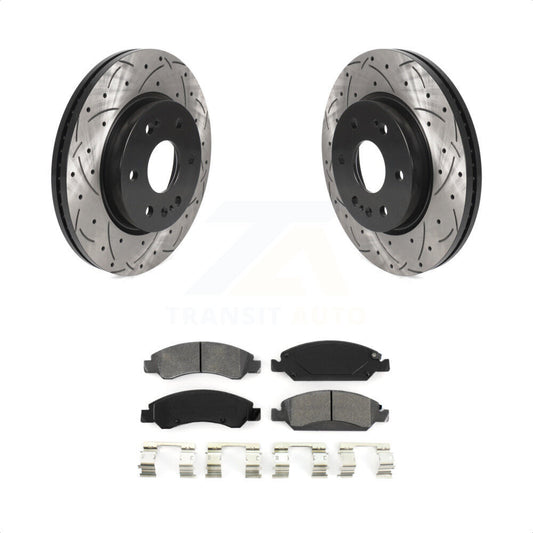 [Avant] Kit de disque (percé rainuré revêtu) et plaquette (semi-métallique) de frein pour 2019 Chevrolet Silverado 1500 LD avec 4 Piston Caliper KDS-100889 par Transit Auto