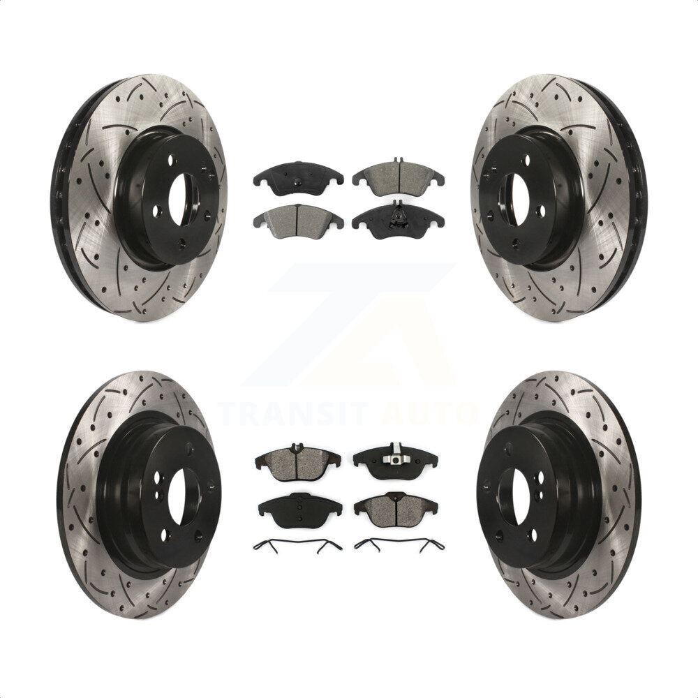 [Avant + Arrière] Kit de disque (percé rainuré revêtu) et plaquette (semi-métallique) de frein pour 2011-2012 Mercedes-Benz C300 avec 322mm Diameter Rotor KDS-100891 par Transit Auto
