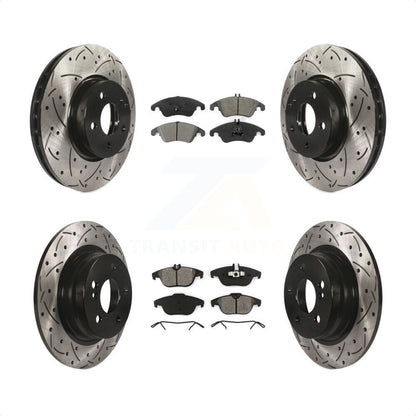 [Avant + Arrière] Kit de disque (percé rainuré revêtu) et plaquette (semi-métallique) de frein pour 2011-2012 Mercedes-Benz C300 avec 322mm Diameter Rotor KDS-100891 par Transit Auto