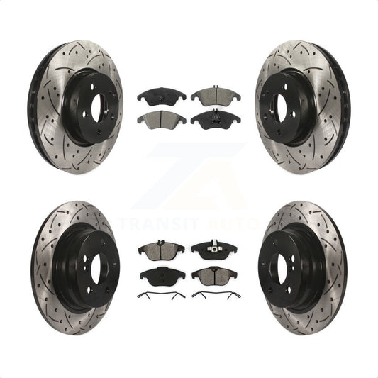 [Avant + Arrière] Kit de disque (percé rainuré revêtu) et plaquette (semi-métallique) de frein pour 2011-2012 Mercedes-Benz C300 avec 322mm Diameter Rotor KDS-100891 par Transit Auto