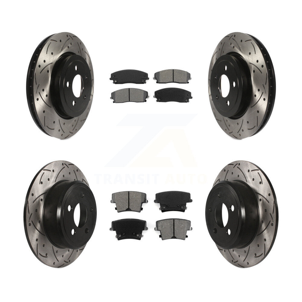 [Avant + Arrière] Kit de disque (percé rainuré revêtu) et plaquette (semi-métallique) de frein pour 2015-2018 Dodge Charger RWD avec 3.6L avec 345mm Diameter Rotor KDS-100892