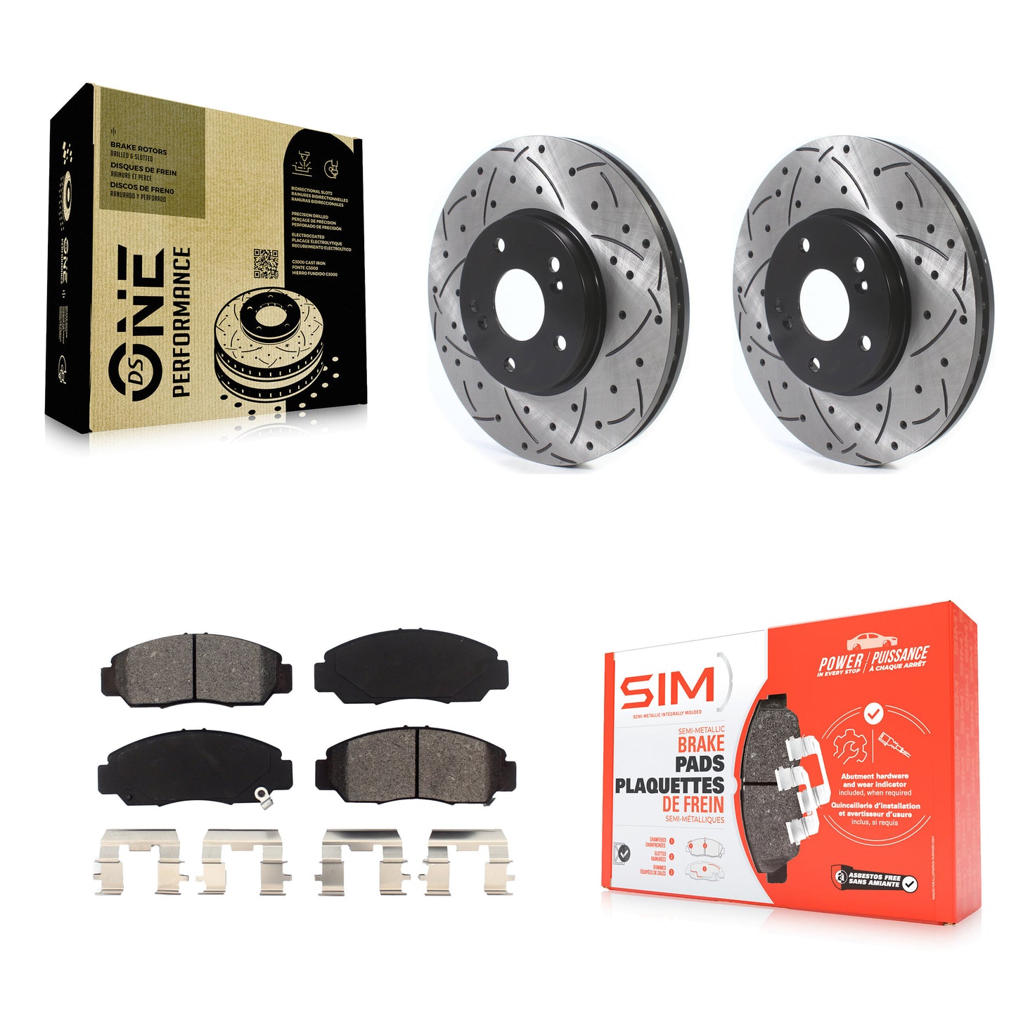 [Avant] Kit de disque (percé rainuré revêtu) et plaquette (semi-métallique) de frein pour Honda Accord KDS-100894