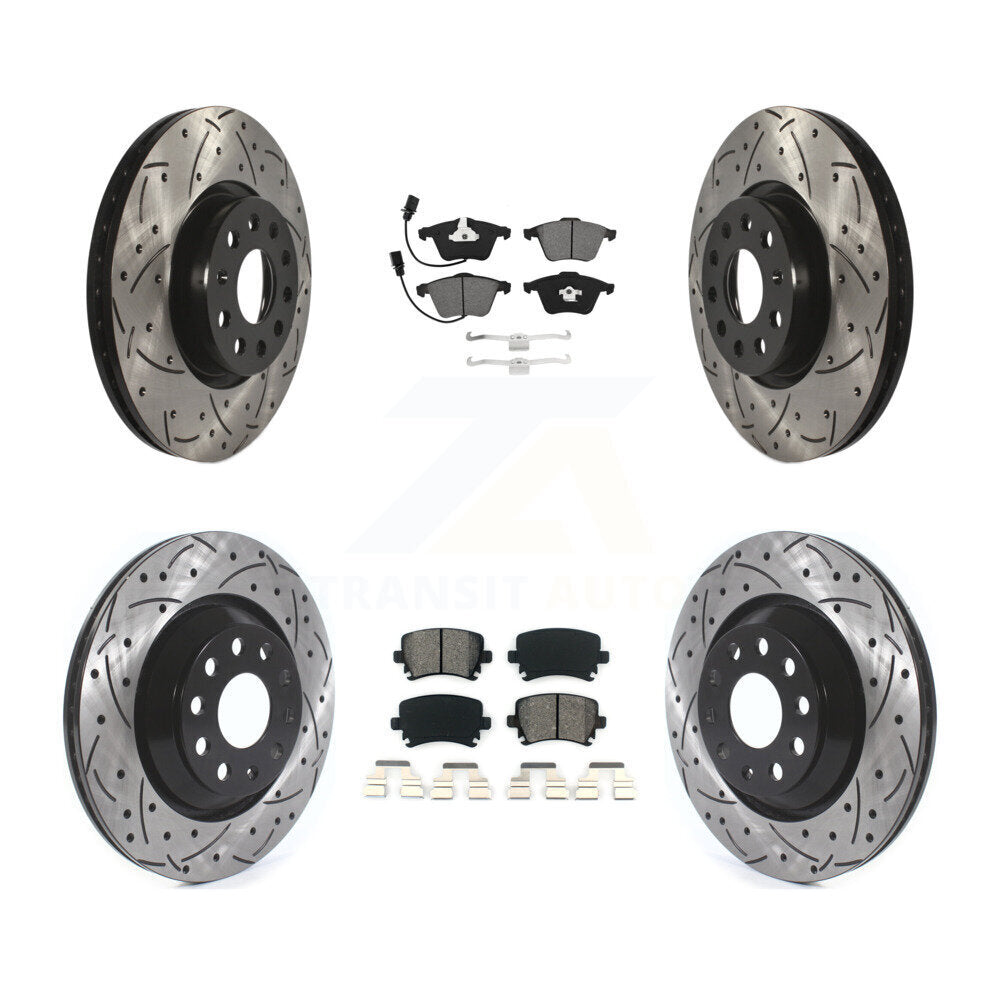 [Avant + Arrière] Kit de disque (percé rainuré revêtu) et plaquette (semi-métallique) de frein pour Volkswagen CC KDS-100895
