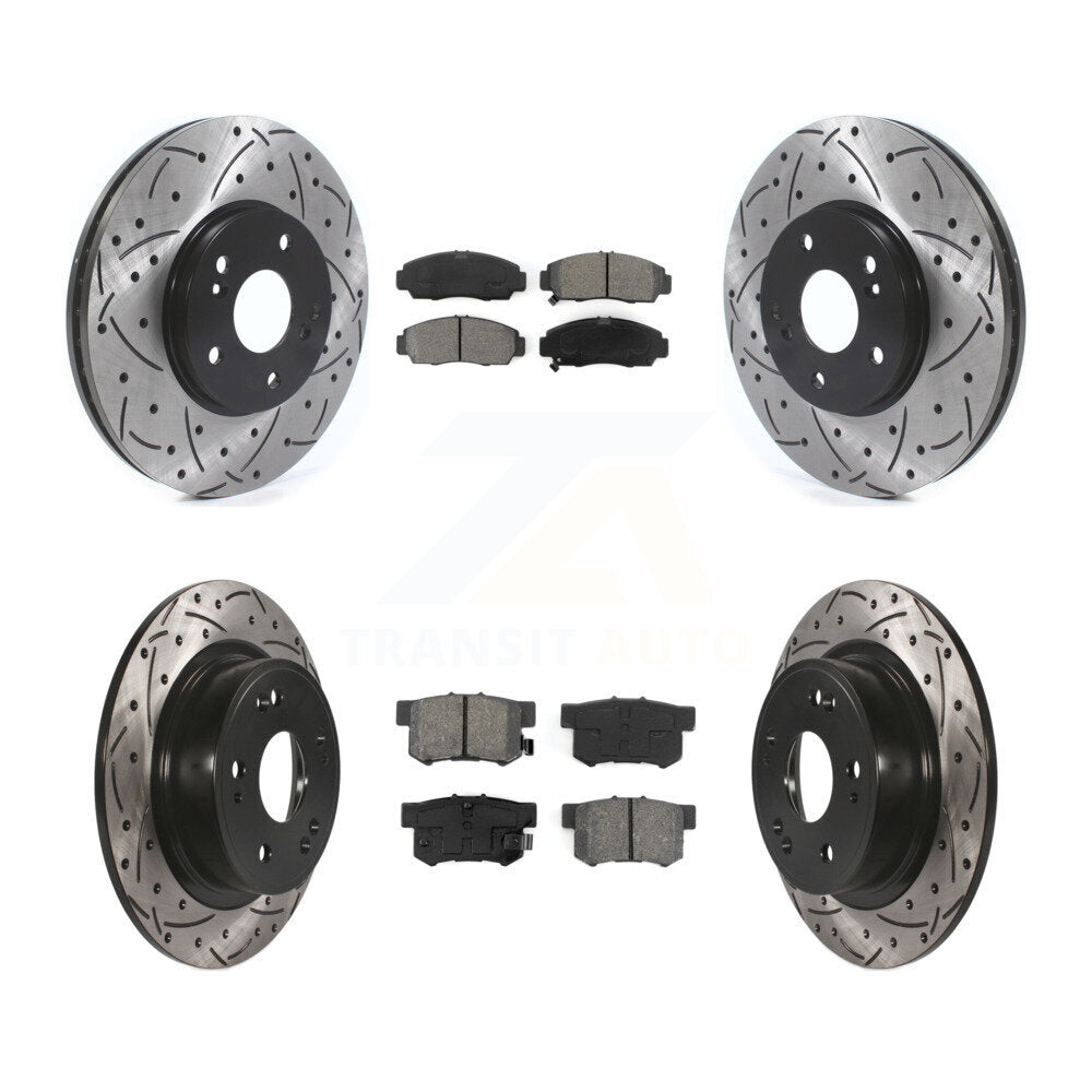 [Avant + Arrière] Kit de disque (percé rainuré revêtu) et plaquette (semi-métallique) de frein pour 2006-2007 Honda Accord Hybrid avec 3.0L KDS-100896