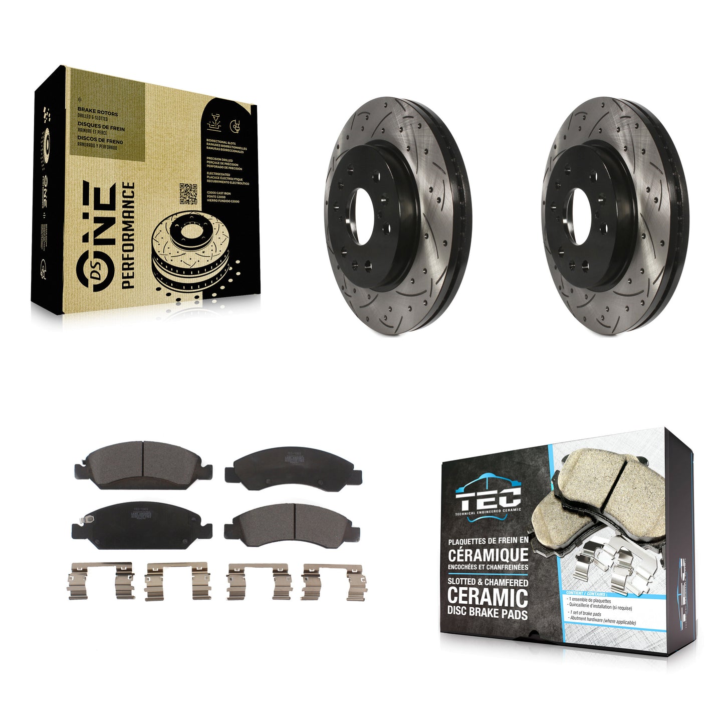 [Avant] Kit de disque (percé rainuré) et plaquette (céramique) de frein pour Chevrolet Silverado 1500 GMC Sierra Tahoe Cadillac Yukon Suburban Escalade XL Classic XTS Avalanche ESV Express LD EXT Savana KDT-100003