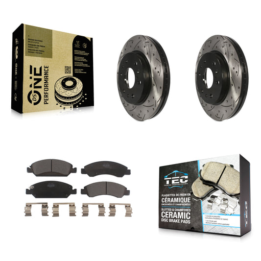 [Avant] Kit de disque (percé rainuré) et plaquette (céramique) de frein pour Chevrolet Silverado 1500 GMC Sierra Tahoe Cadillac Yukon Suburban Escalade XL Classic XTS Avalanche ESV Express LD EXT Savana KDT-100003