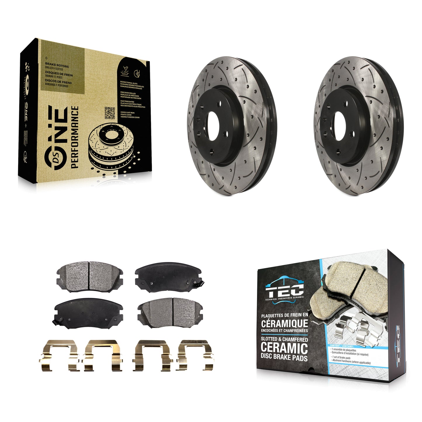 [Avant] Kit de disque (percé rainuré revêtu) et plaquette (céramique) de frein pour Chevrolet Equinox GMC Terrain Malibu Buick Impala LaCrosse Regal Limited Allure KDT-100007