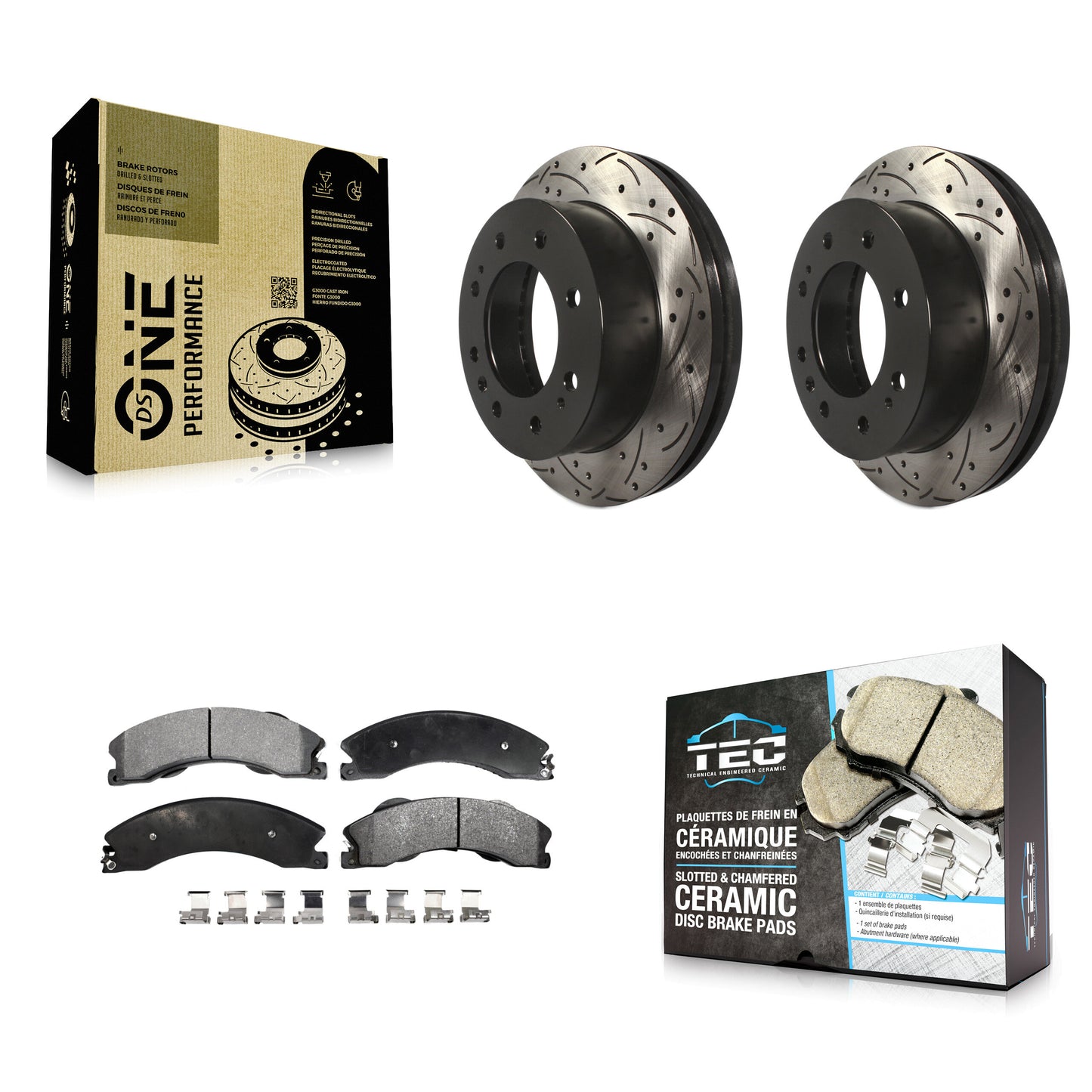 [Avant] Kit de disque (percé rainuré revêtu) et plaquette (céramique) de frein pour Chevrolet Silverado 2500 HD GMC Sierra 3500 Suburban KDT-100014