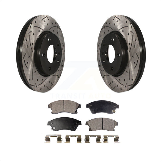[Avant] Kit de disque (percé rainuré revêtu) et plaquette (céramique) de frein pour Chevrolet Cruze Buick Verano Volt Orlando KDT-100015 par Transit Auto
