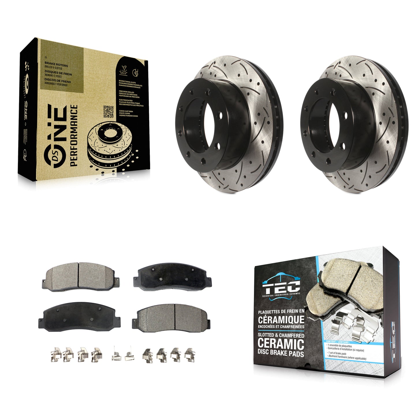 [Avant] Kit de disque (percé rainuré revêtu) et plaquette (céramique) de frein pour Ford F-250 Super Duty F-350 KDT-100017