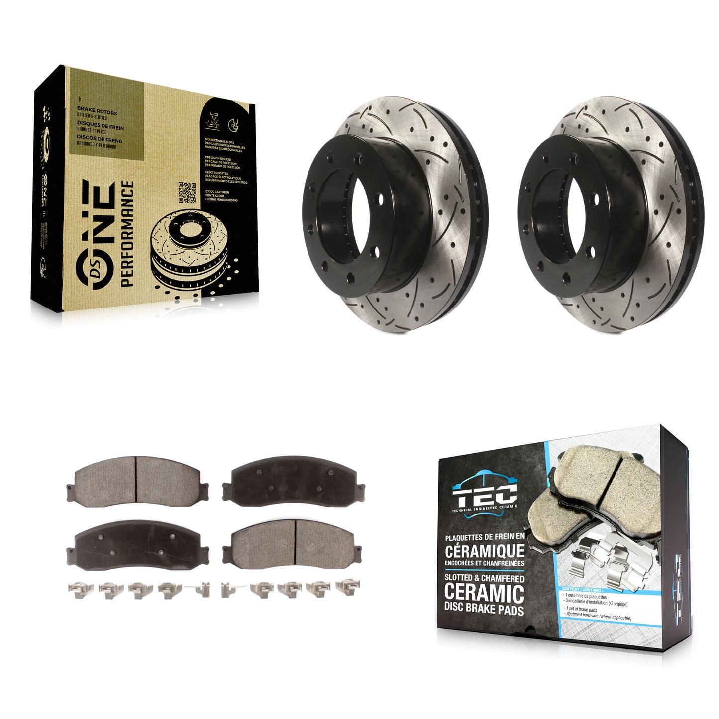 [Avant] Kit de disque (percé rainuré revêtu) et plaquette (céramique) de frein pour Ford F-250 Super Duty F-350 avec Single Rear Wheels 4WD KDT-100019