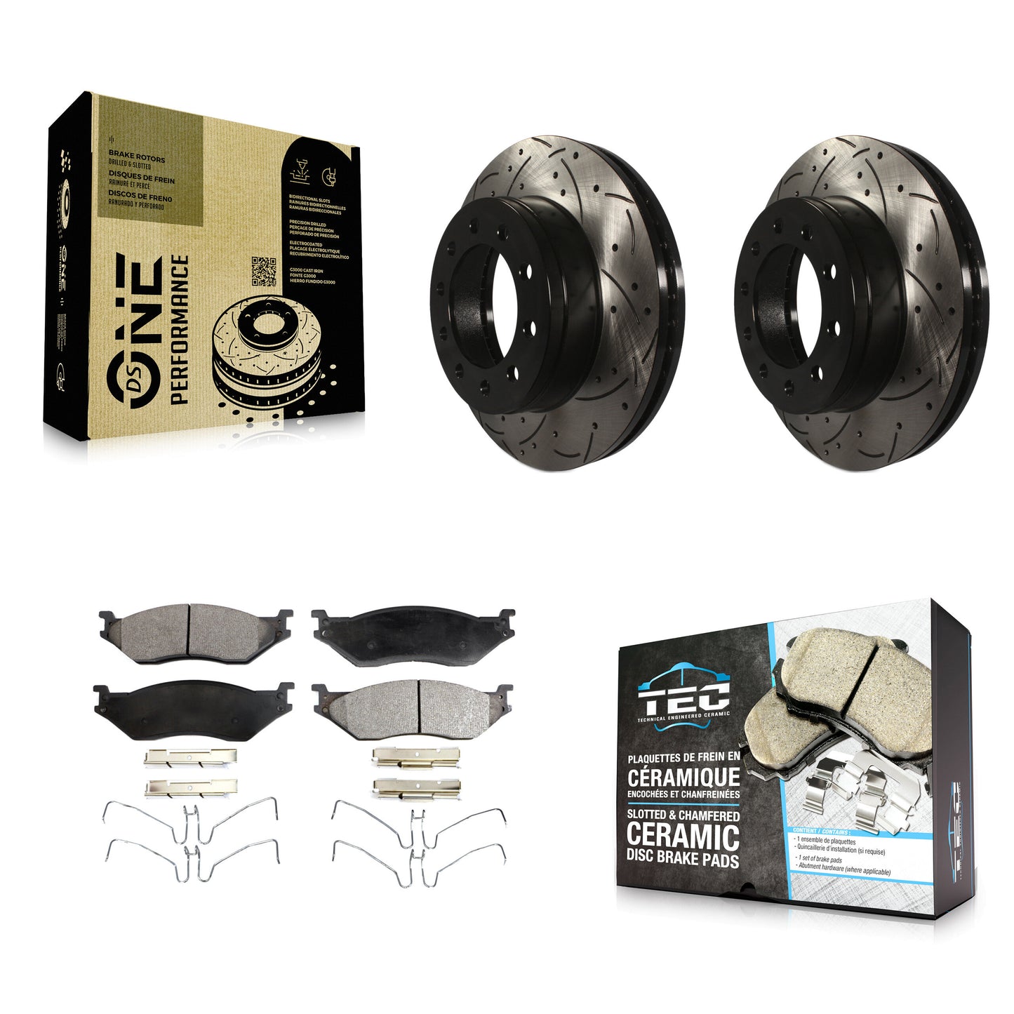 [Avant] Kit de disque (percé rainuré revêtu) et plaquette (céramique) de frein pour Ford F-450 Super Duty F-550 International CF500 CF600 KDT-100020