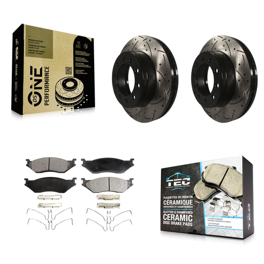 [Avant] Kit de disque (percé rainuré revêtu) et plaquette (céramique) de frein pour Ford F-450 Super Duty F-550 International CF500 CF600 KDT-100020