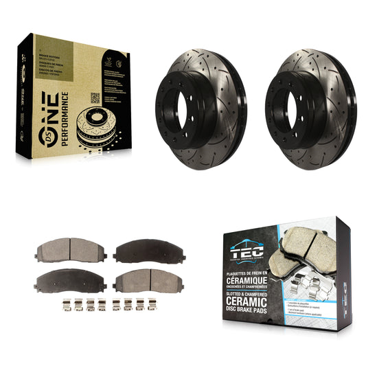 [Avant] Kit de disque (percé rainuré revêtu) et plaquette (céramique) de frein pour Ford F-350 Super Duty F-250 KDT-100021