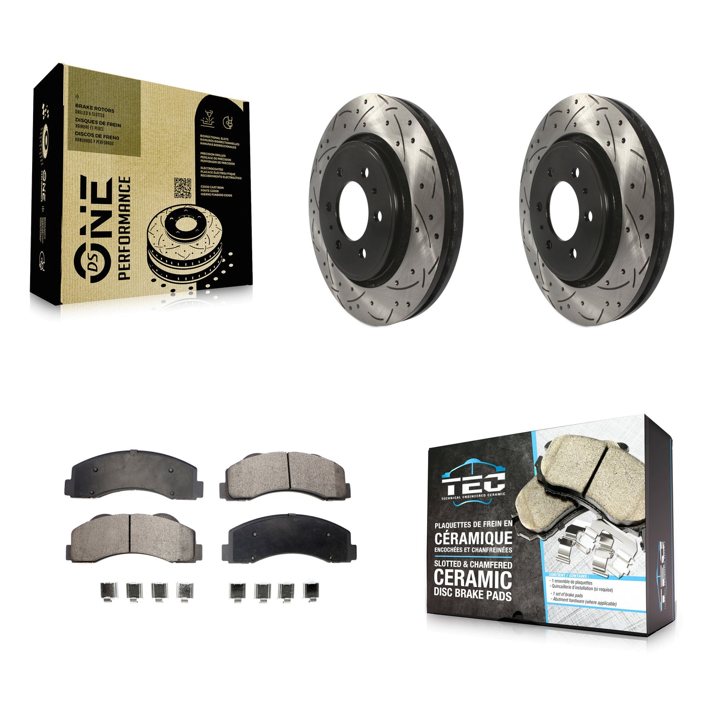 [Avant] Kit de disque (percé rainuré revêtu) et plaquette (céramique) de frein pour Ford F-150 Expedition Lincoln Navigator KDT-100025