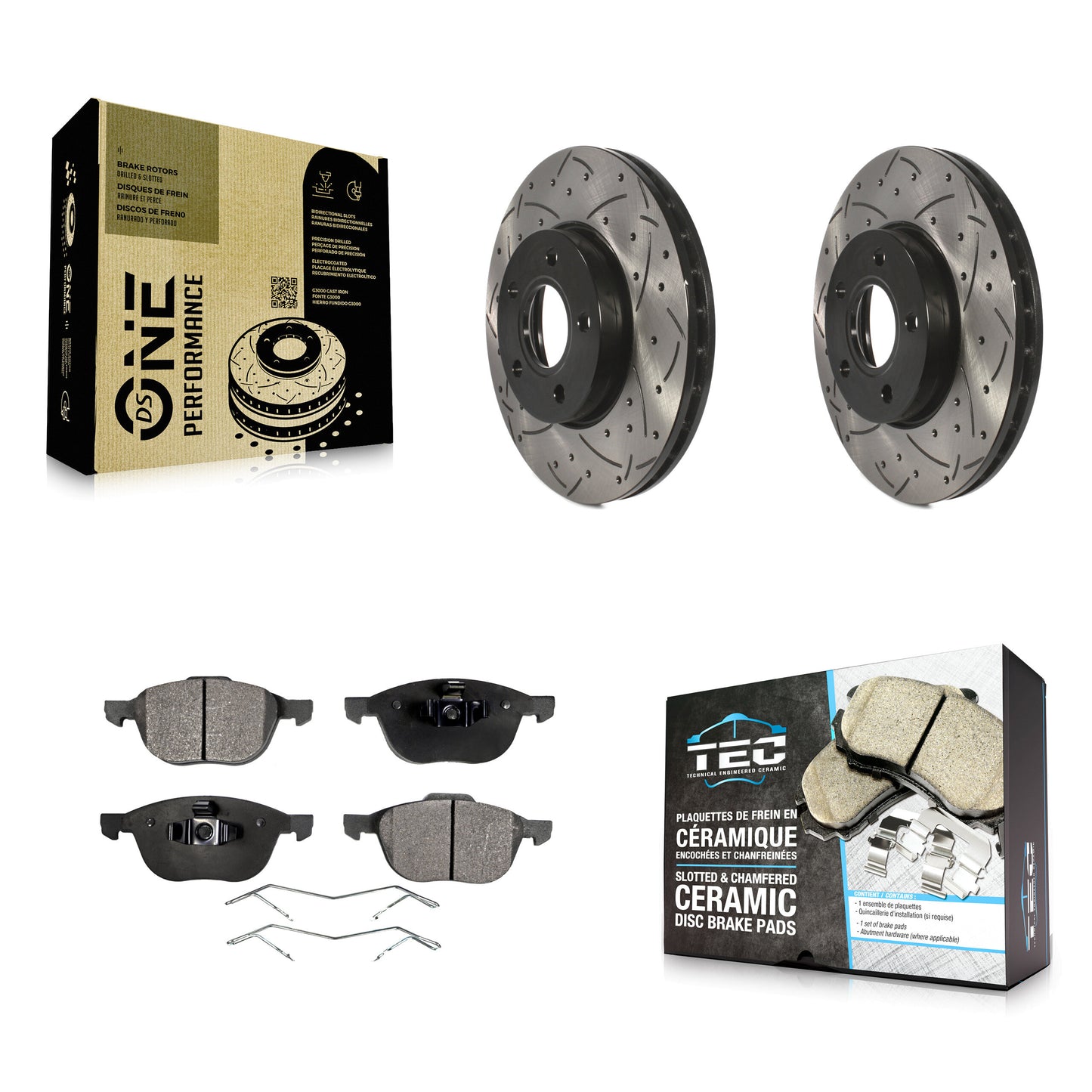 [Avant] Kit de disque (percé rainuré revêtu) et plaquette (céramique) de frein pour Ford Focus C-Max KDT-100032
