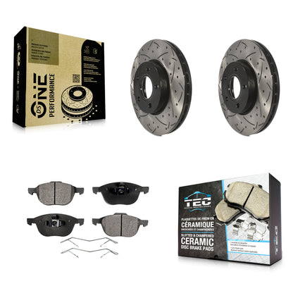 [Avant] Kit de disque (percé rainuré revêtu) et plaquette (céramique) de frein pour Ford Focus C-Max KDT-100032