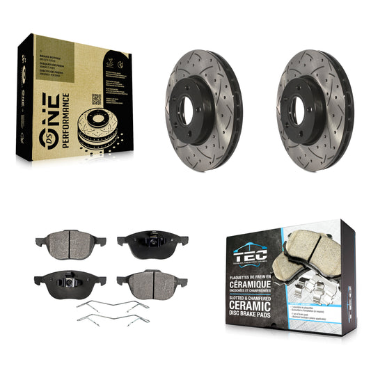 [Avant] Kit de disque (percé rainuré revêtu) et plaquette (céramique) de frein pour Ford Focus C-Max KDT-100032