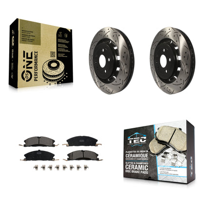 [Avant] Kit de disque (percé rainuré revêtu) et plaquette (céramique) de frein pour Ford Explorer Taurus Flex Police Interceptor Utility Lincoln Sedan MKS MKT Special Service KDT-100033