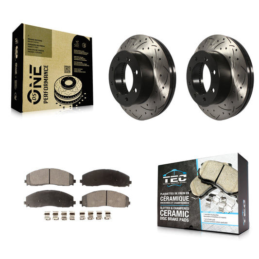 [Avant] Kit de disque (percé rainuré revêtu) et plaquette (céramique) de frein pour Ford F-250 Super Duty F-350 F-450 KDT-100036