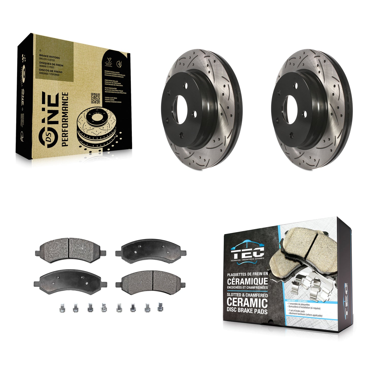 [Avant] Kit de disque (percé rainuré revêtu) et plaquette (céramique) de frein pour Ram 1500 Dodge Classic Durango Chrysler Aspen KDT-100041