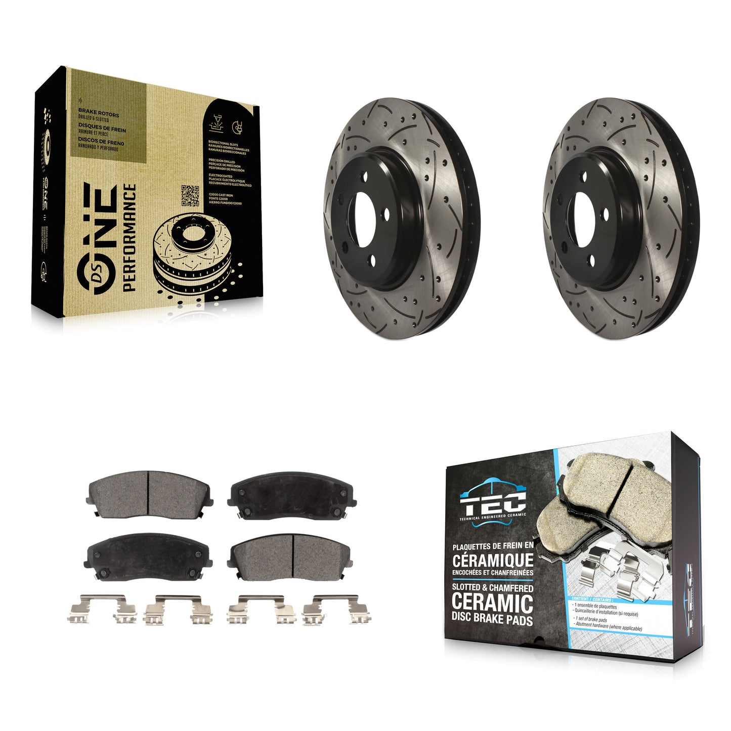 [Avant] Kit de disque (percé rainuré revêtu) et plaquette (céramique) de frein pour Dodge Charger Chrysler 300 Challenger Magnum KDT-100043