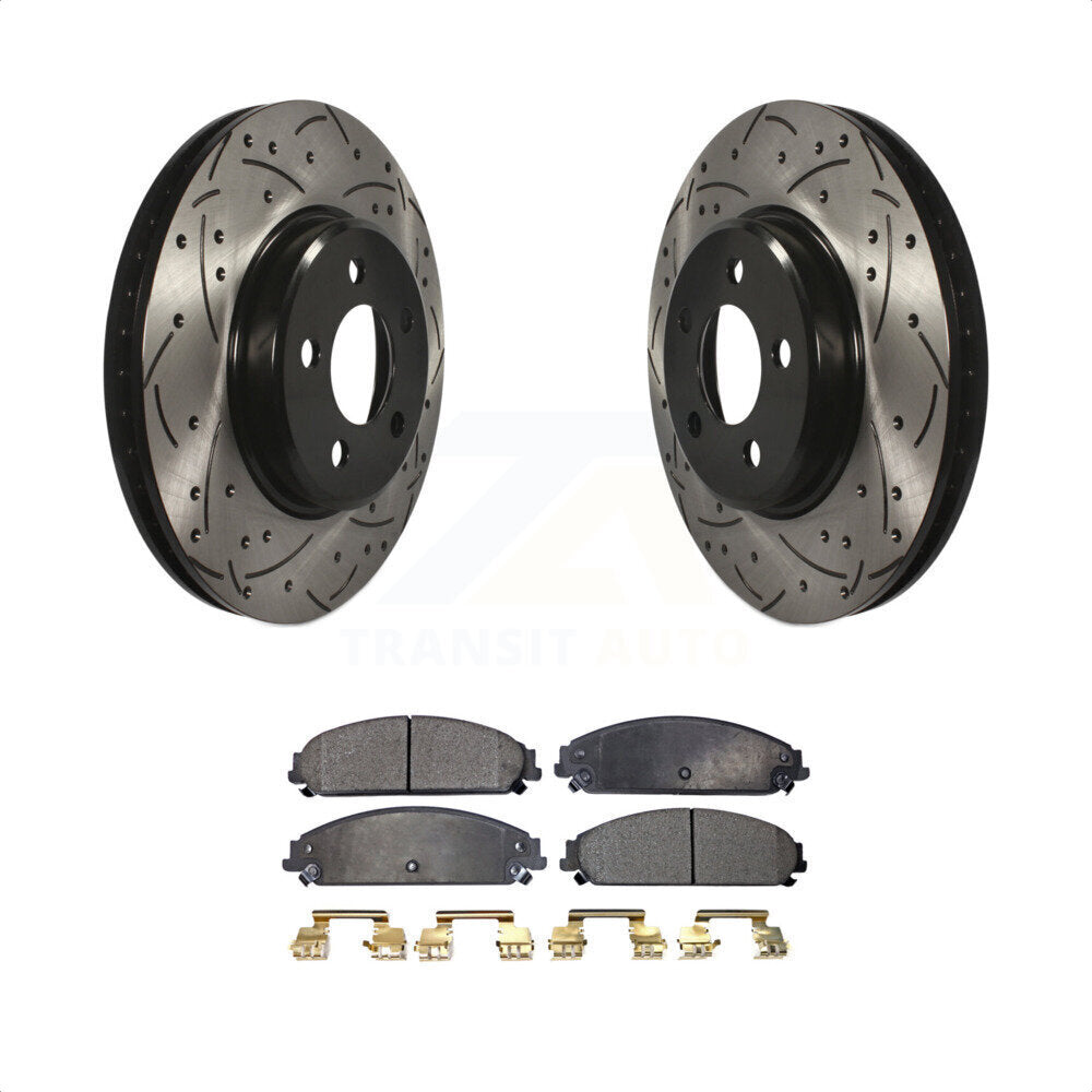 [Avant] Kit de disque (percé rainuré revêtu) et plaquette (céramique) de frein pour Dodge Charger Chrysler 300 Challenger KDT-100044 par Transit Auto