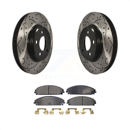 [Avant] Kit de disque (percé rainuré revêtu) et plaquette (céramique) de frein pour Dodge Charger Chrysler 300 Challenger KDT-100044 par Transit Auto