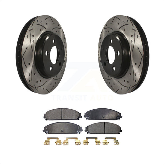 [Avant] Kit de disque (percé rainuré revêtu) et plaquette (céramique) de frein pour Dodge Charger Chrysler 300 Challenger KDT-100044 par Transit Auto