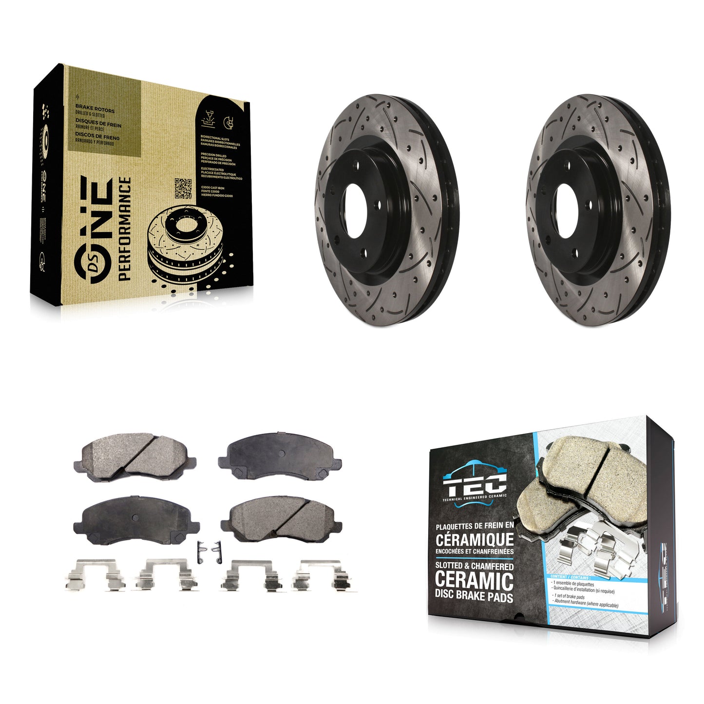 [Avant] Kit de disque (percé rainuré revêtu) et plaquette (céramique) de frein pour Jeep Dodge Patriot Mitsubishi Chrysler Compass Avenger 200 Caliber Outlander Sport Sebring Lancer RVR KDT-100047