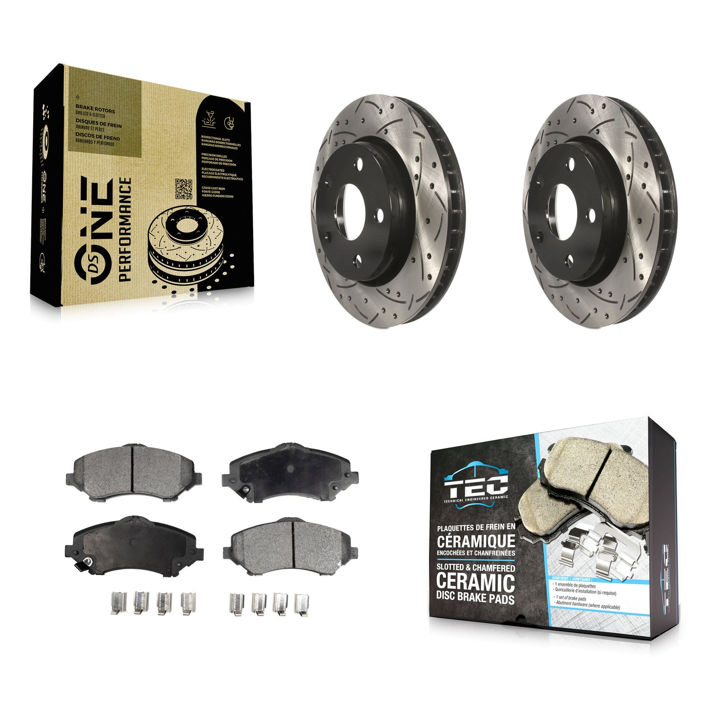 [Avant] Kit de disque (percé rainuré revêtu) et plaquette (céramique) de frein pour Jeep Wrangler JK KDT-100048