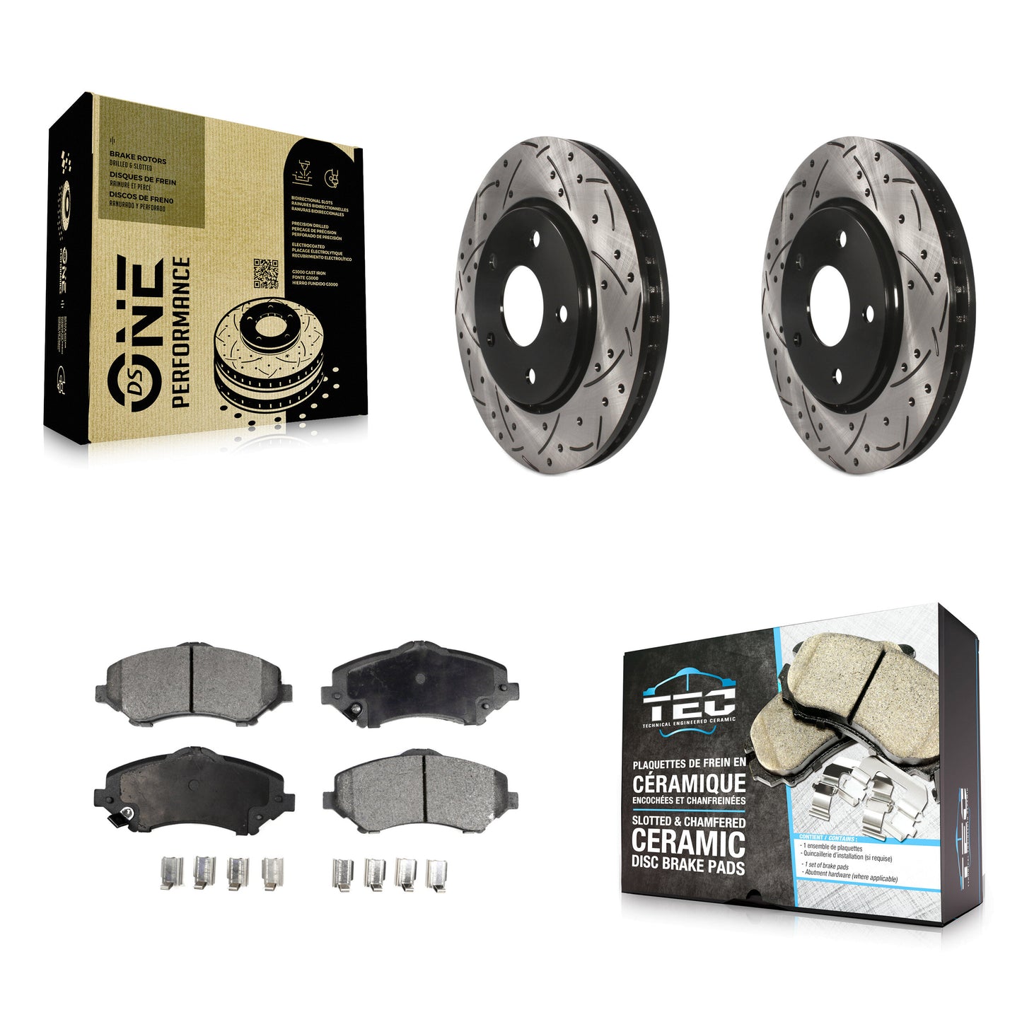 [Avant] Kit de disque (percé rainuré revêtu) et plaquette (céramique) de frein pour Dodge Grand Caravan Chrysler Town & Country Journey Volkswagen Routan Ram C/V KDT-100049