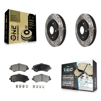 [Avant] Kit de disque (percé rainuré revêtu) et plaquette (céramique) de frein pour Dodge Grand Caravan Chrysler Town & Country Journey Volkswagen Routan Ram C/V KDT-100049