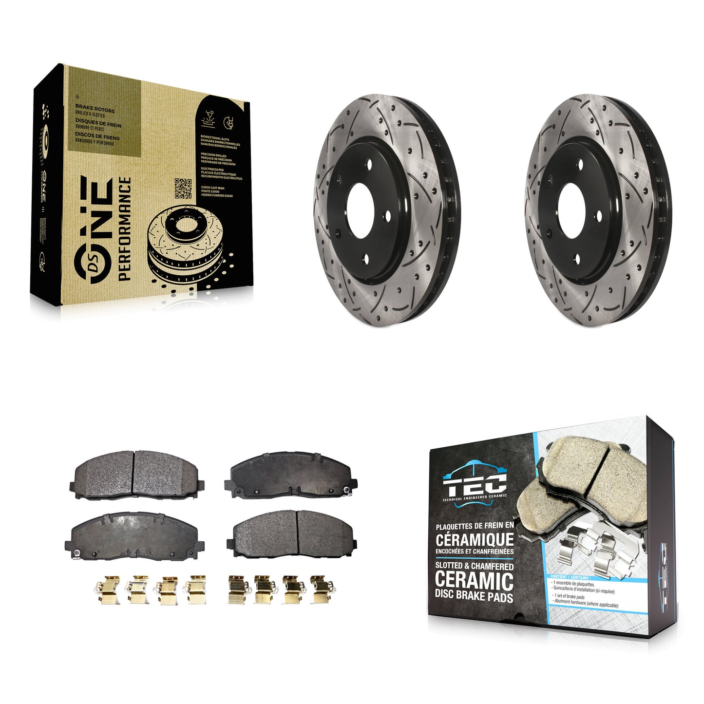 [Avant] Kit de disque (percé rainuré revêtu) et plaquette (céramique) de frein pour 2017-2018 Dodge Grand Caravan avec Single Piston Caliper KDT-100050