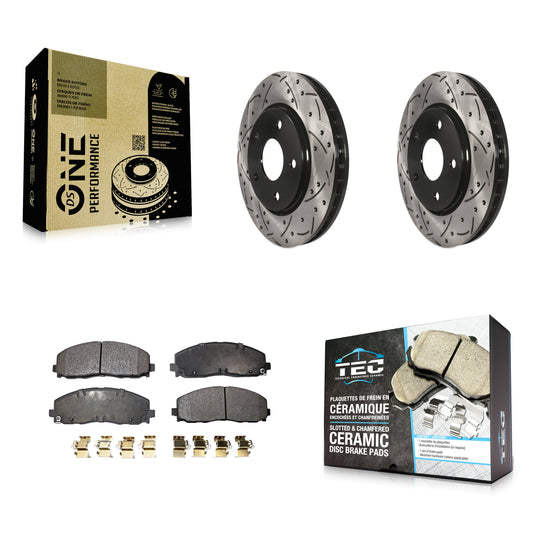 [Avant] Kit de disque (percé rainuré revêtu) et plaquette (céramique) de frein pour 2017-2018 Dodge Grand Caravan avec Single Piston Caliper KDT-100050