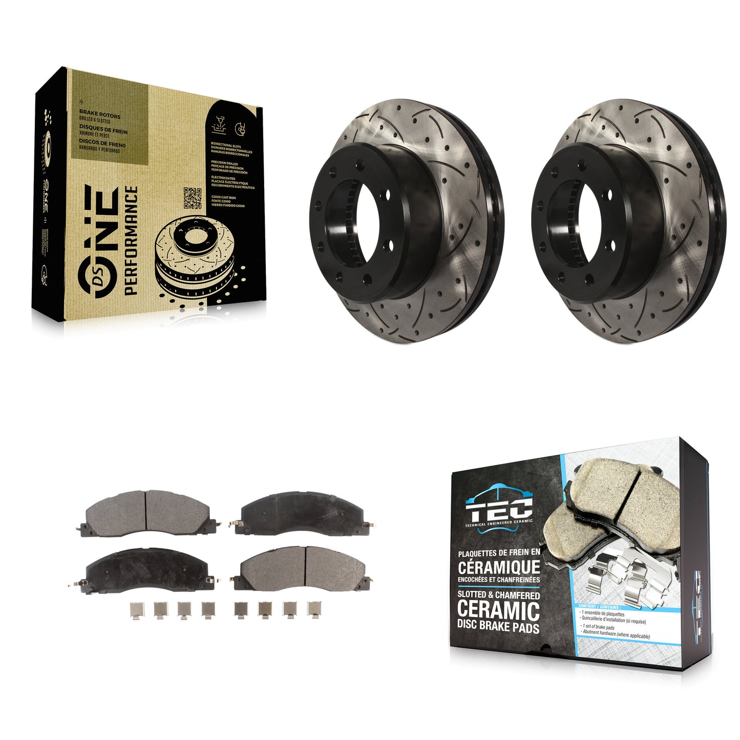 [Avant] Kit de disque (percé rainuré revêtu) et plaquette (céramique) de frein pour Ram 2500 3500 1500 Dodge KDT-100051